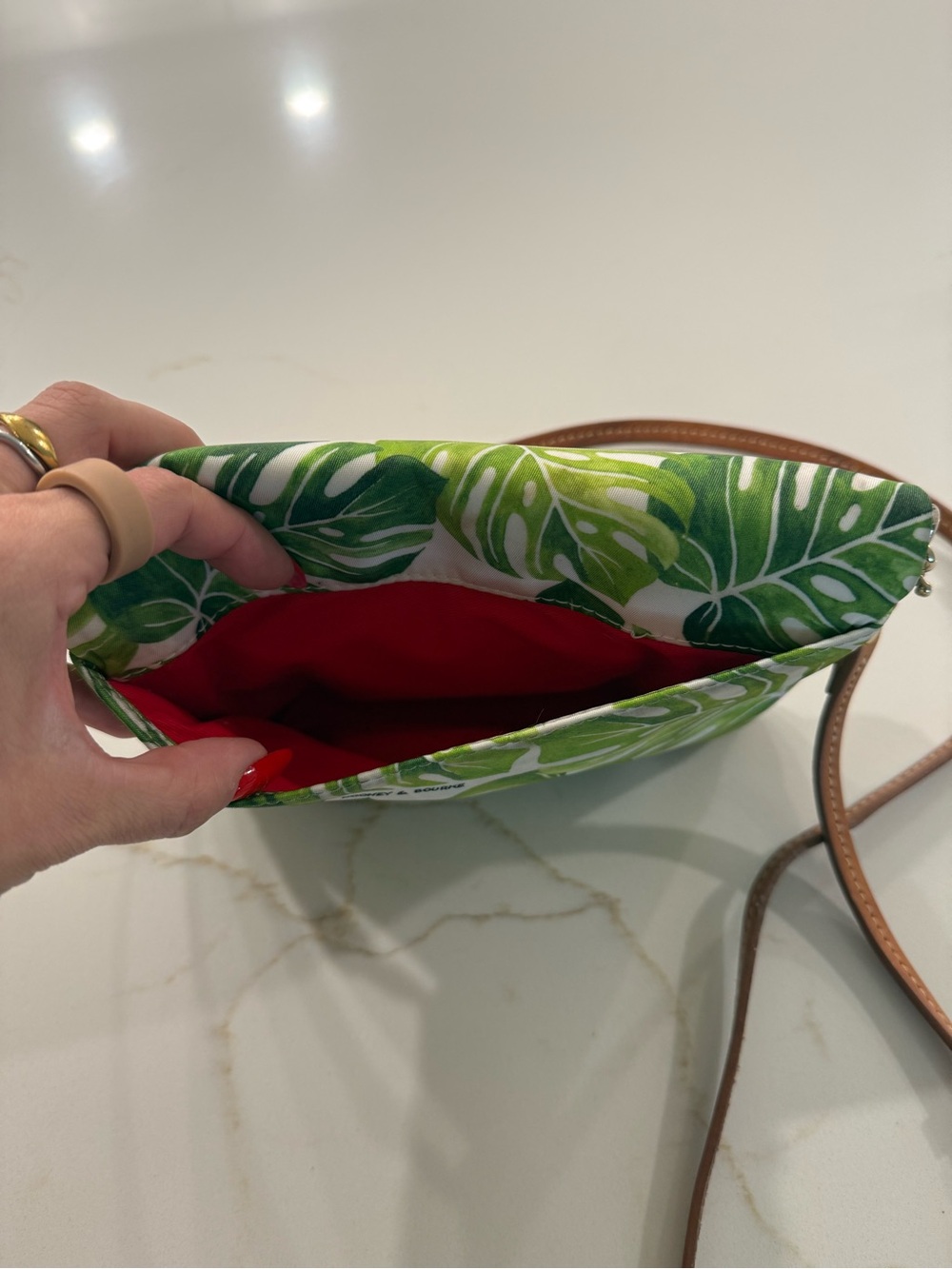 Dooney & Bourke Green Tropical Leaf Crossbody with Tan Strap - Picture 8 of 8